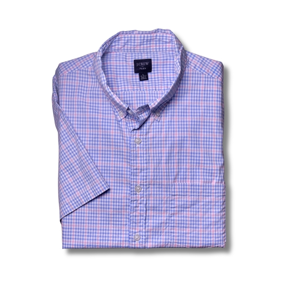 J. Crew Blue & Pink Gingham Short Sleeve Button-Down Shirt L​